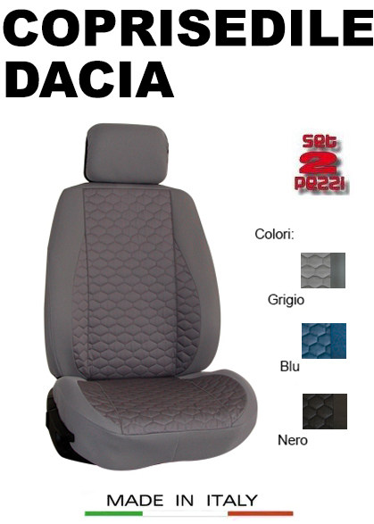 Coprisedili Anteriori compatibili per Duster Versione compatibili con sedili con airbag con Fori per i poggiatesta e bracciolo Laterale 2010-2014